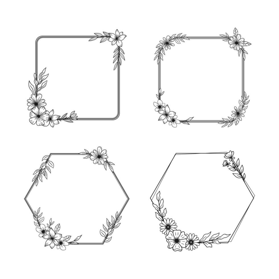 minimalistisch Blumen- Rahmen mit Hand gezeichnet Blatt und gestalten einfach Blumen- Rand vektor