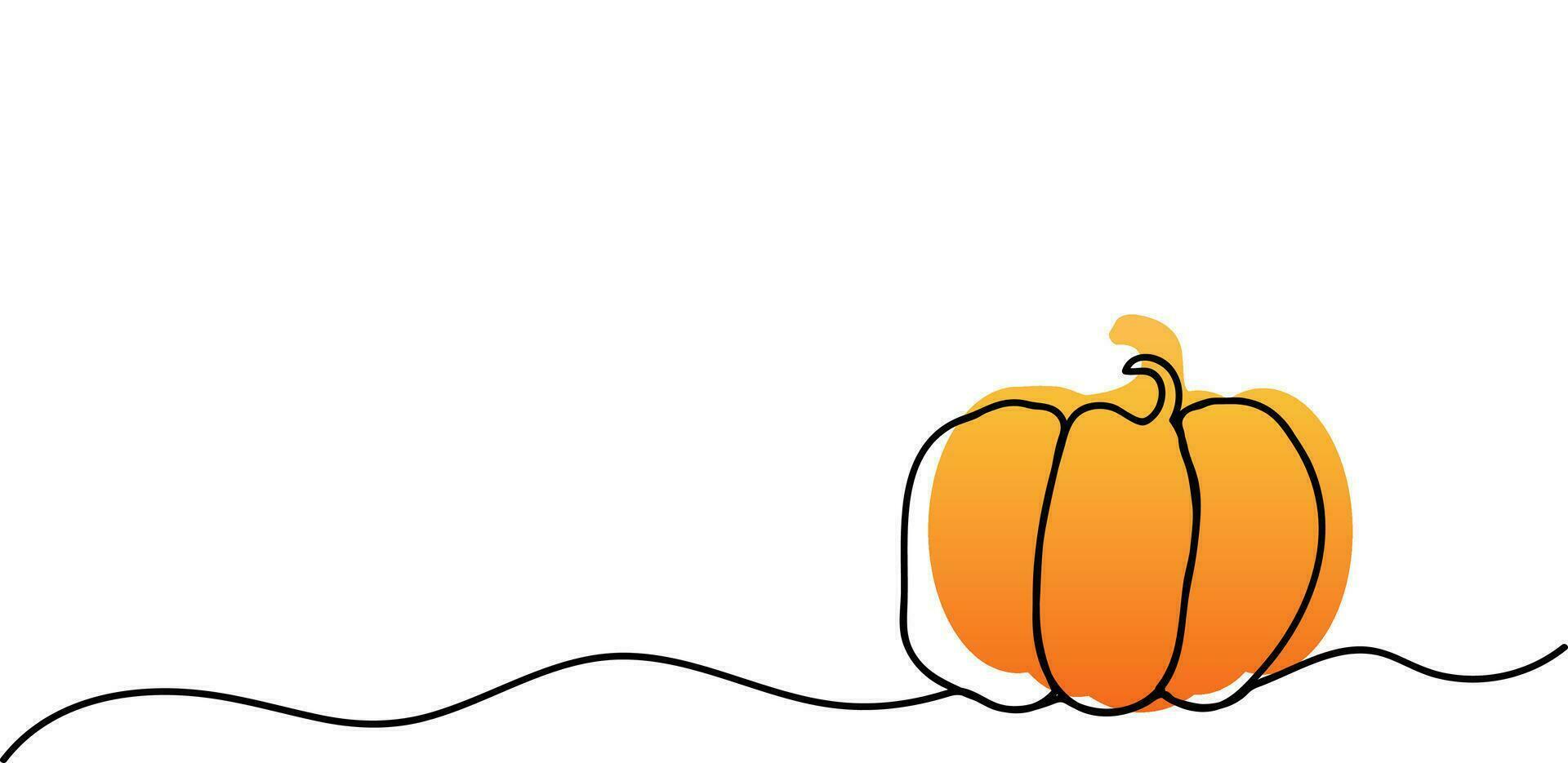 Orange Vektor Kürbis im Linie Kunst Stil, Banner isoliert auf Weiß Hintergrund mit Kopieren Raum und glücklich Halloween Konzept. Minimalismus und Einfachheit, Herbst