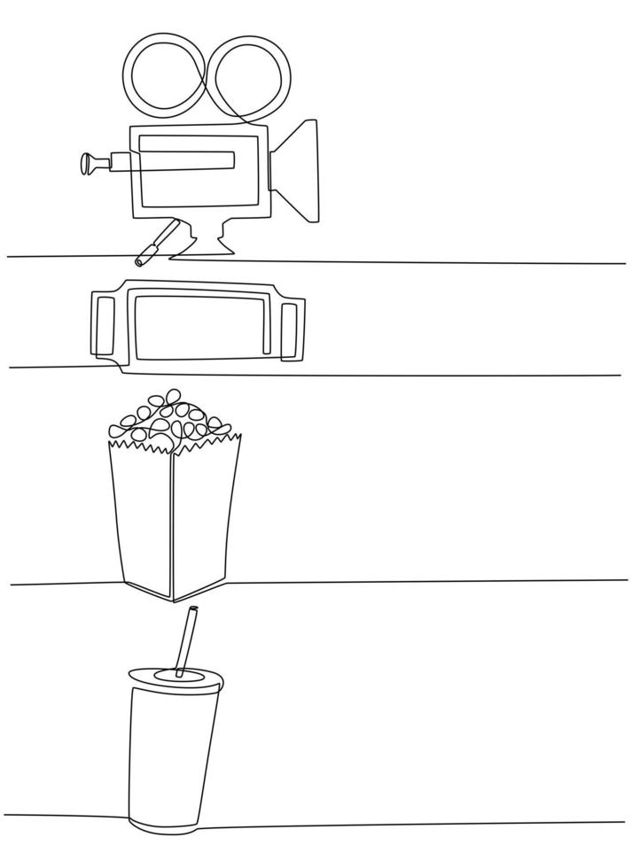 Kontinuierliche Strichzeichnung Kino Icon Set Vector Illustration