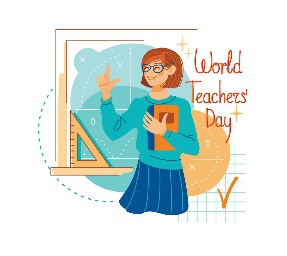 Welt Lehrer Tag. Lehrer gibt Wissen zu Studenten. Vektor. vektor