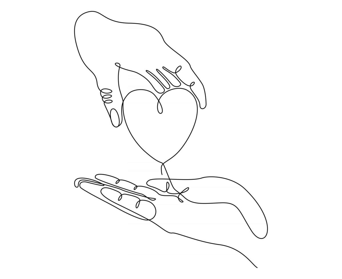 Hand kontinuierliche Strichzeichnung mit Herz-Vektor-Illustration vektor