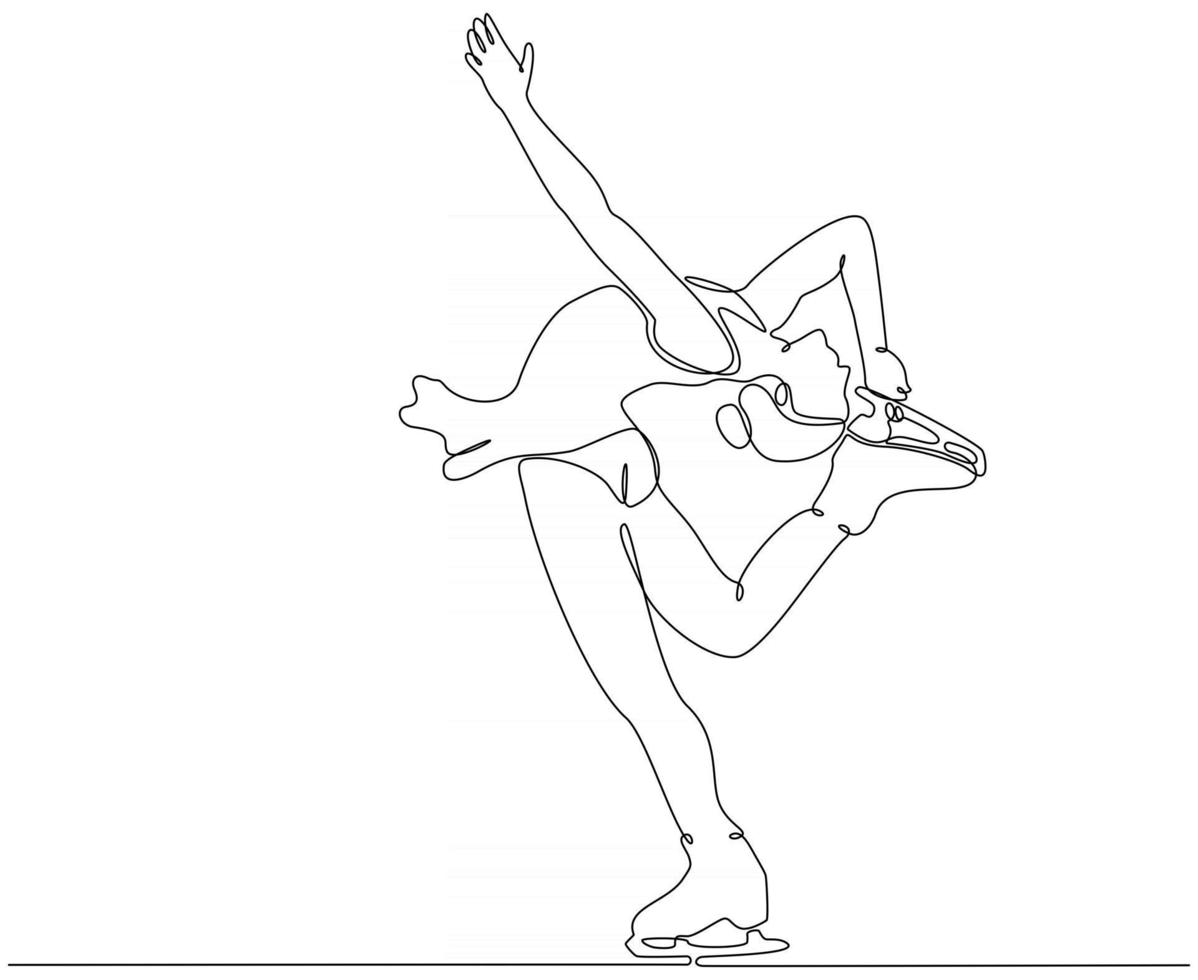kontinuerlig linjeteckning av kvinnlig skatervektorillustration vektor