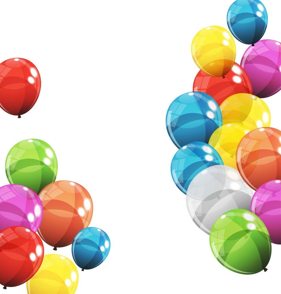 grupp av glansiga heliumballonger i färg isolerad på vit bakgrund. uppsättning ballonger för födelsedag, jubileum, fest fest dekorationer. vektor illustration