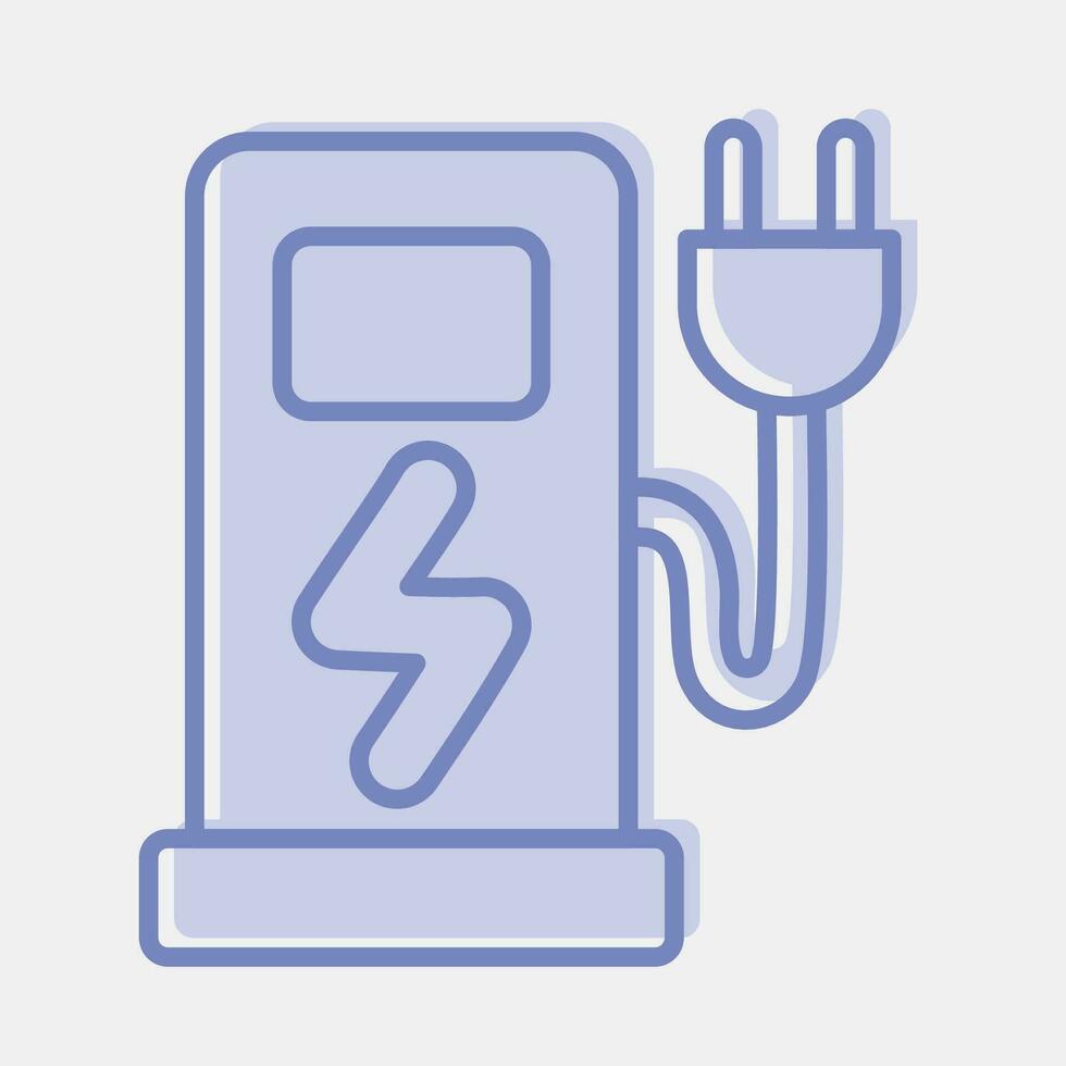 ikon elektrisk fordon laddning station. ekologi och miljö element. ikoner i två tona stil. Bra för grafik, affischer, logotyp, infografik, etc. vektor