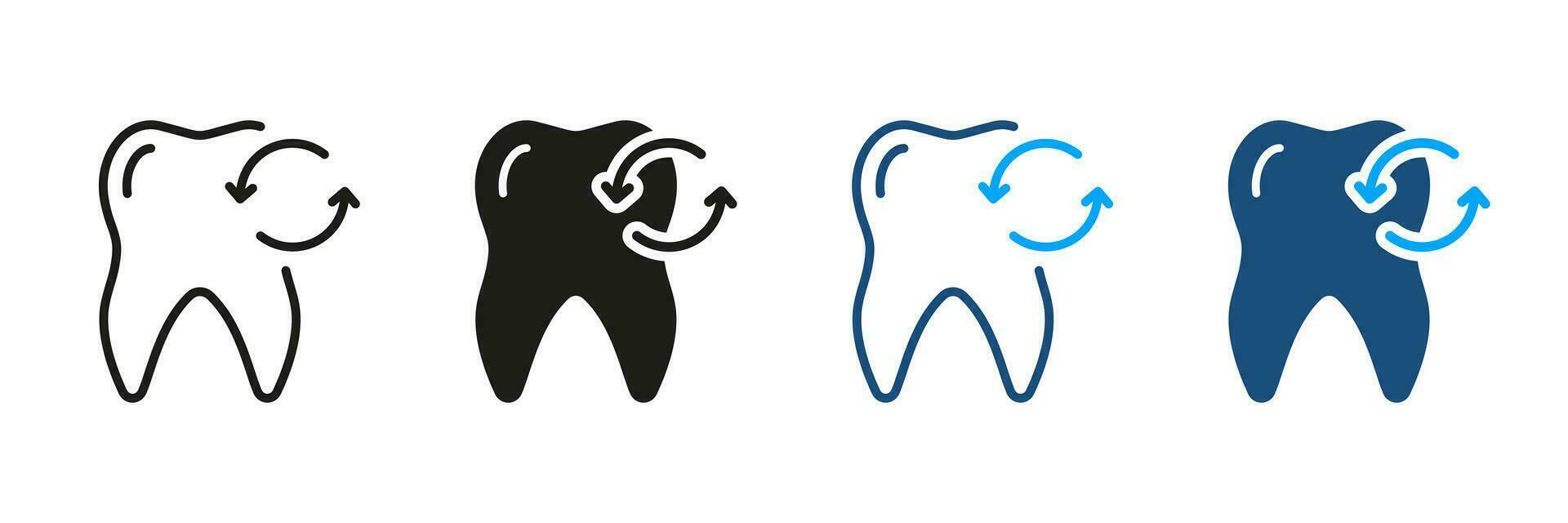 dental återhämtning silhuett och linje ikoner uppsättning. oral medicin, tillfällig bebis tänder. mjölk tand extraktion piktogram. dental behandling svart och Färg symbol samling. isolerat vektor illustration.