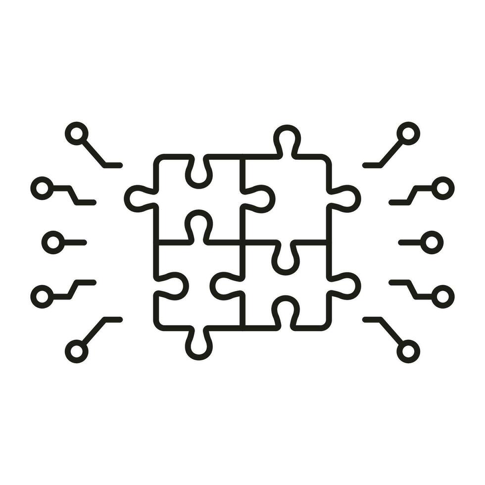 Digital Platz Puzzle linear Piktogramm. Puzzle Herausforderung, Zusammenarbeit, Logik Spiel, Idee Gliederung unterzeichnen. Kombination Lösung, Stücke Spiel Linie Symbol. editierbar Schlaganfall. isoliert Vektor Illustration.