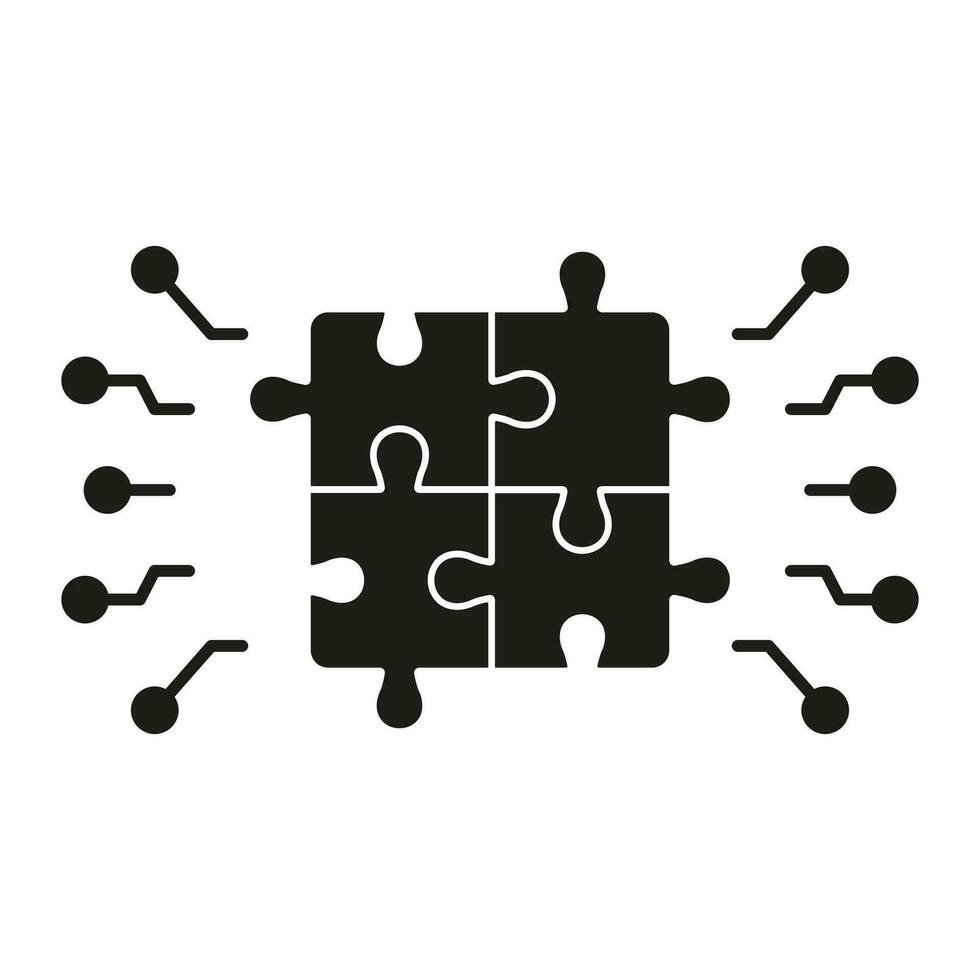 Digital Puzzle Silhouette Symbol. Kombination Lösung, Platz Stücke Spiel solide unterzeichnen. Puzzle Herausforderung, Idee, Zusammenarbeit, Logik Spiel Glyphe Piktogramm. isoliert Vektor Illustration.