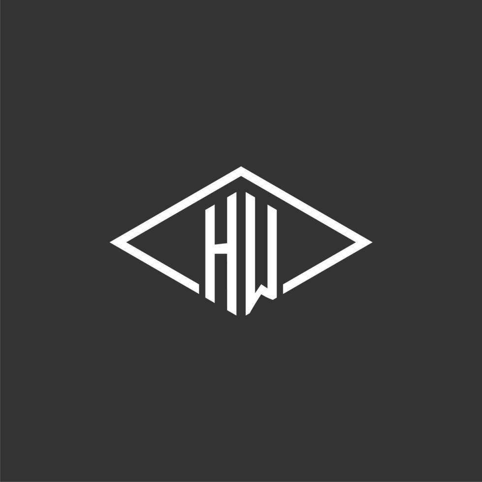 initialer H w logotyp monogram med enkel diamant linje stil design vektor