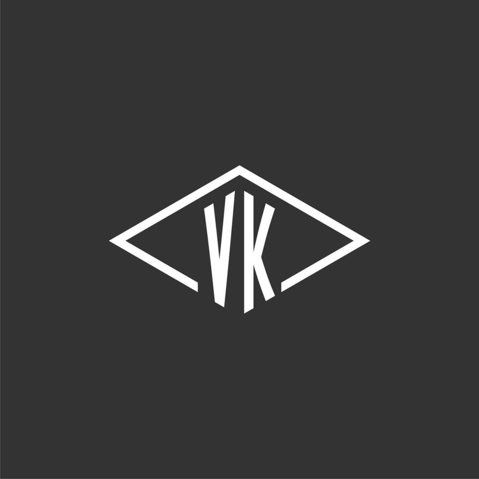 initialer vk logotyp monogram med enkel diamant linje stil design vektor