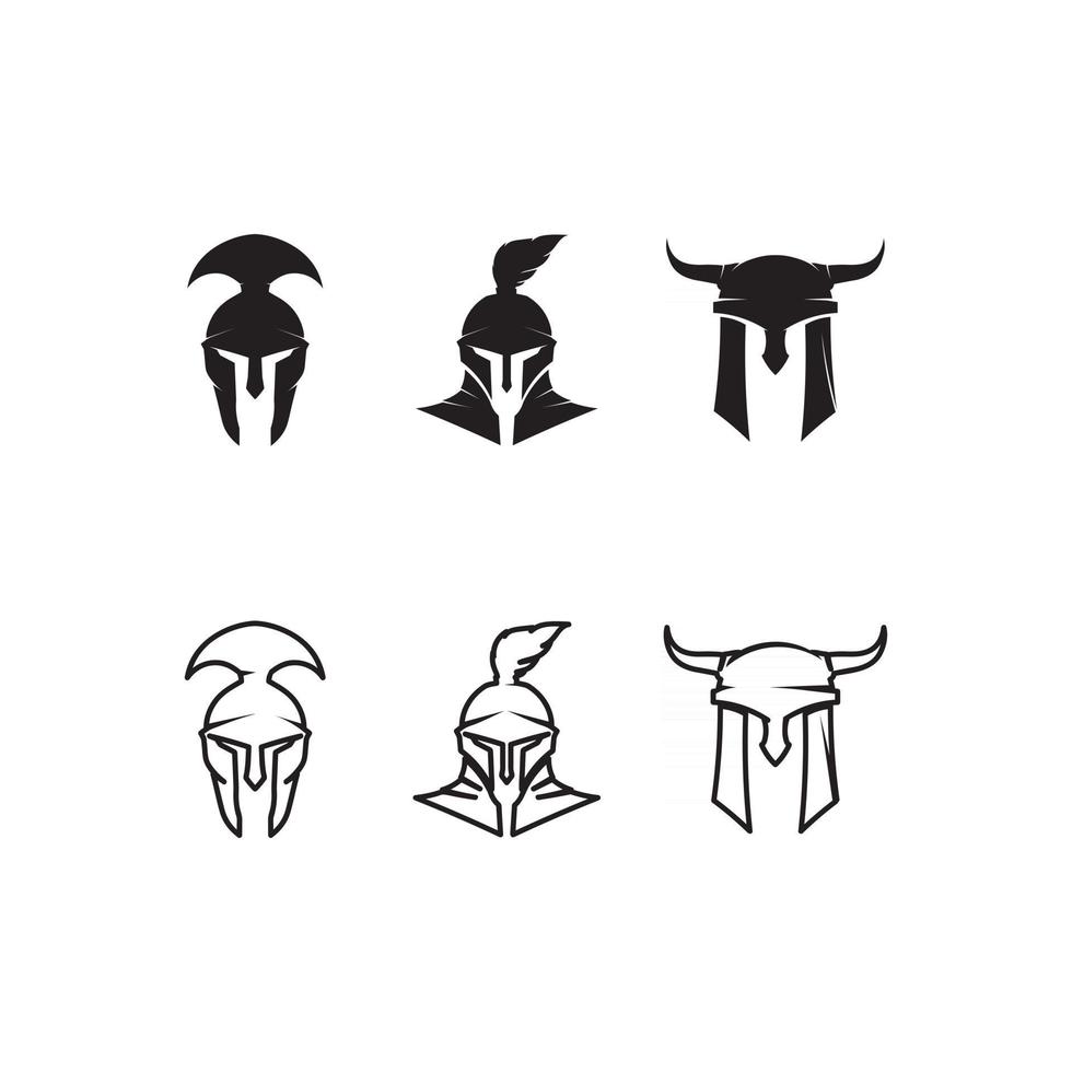 spartansk hjälm logotyp mall riddare logotyp set vapen och egendom ikonuppsättning soldat vektor