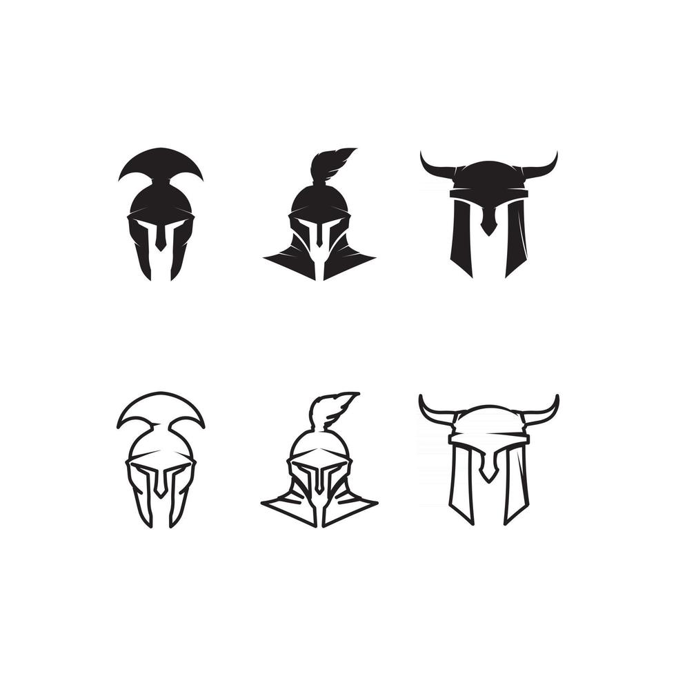 spartanischer Helm Logo Vorlage Ritter Logo Set Waffen und Eigentum Icon Set Soldat vektor