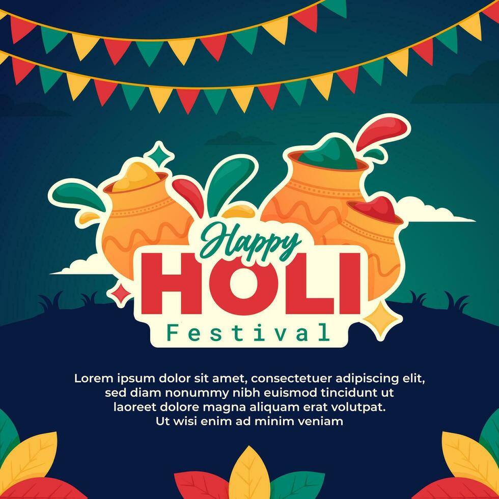 glücklich holi Festival Design Vorlage zum Sozial Medien Post vektor