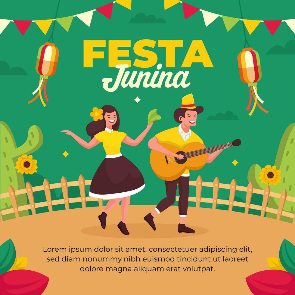 festa junina illustration för social media posta design mall vektor