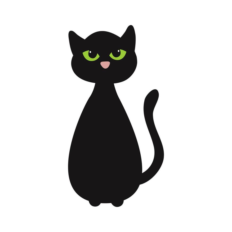 svart katt med grön ögon på en vit bakgrund. vektor illustration.