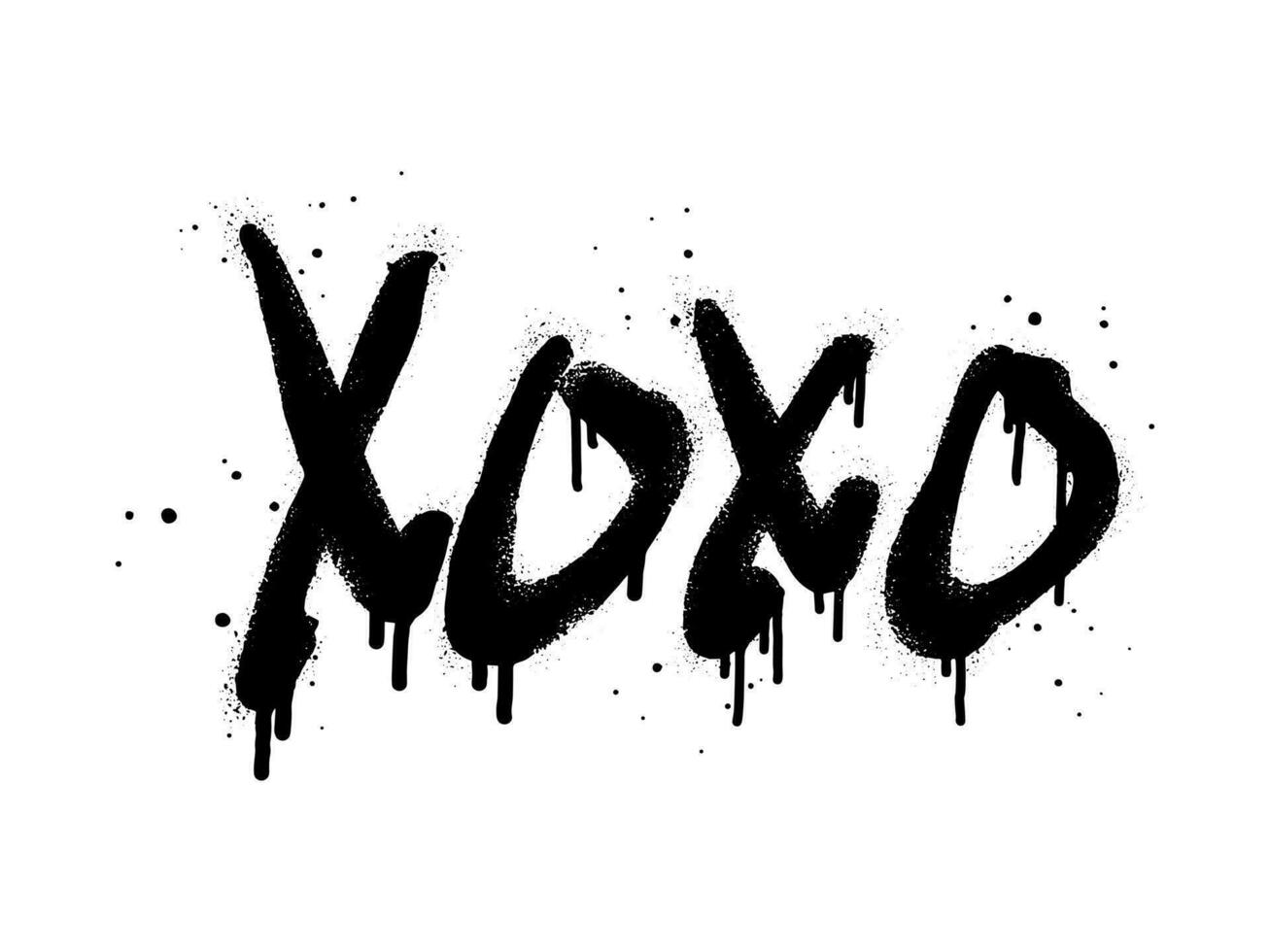 sprühen gemalt Graffiti xoxo Wort im schwarz Über Weiß. Tropfen von gesprüht xoxo Wörter. isoliert auf Weiß Hintergrund. Vektor Illustration
