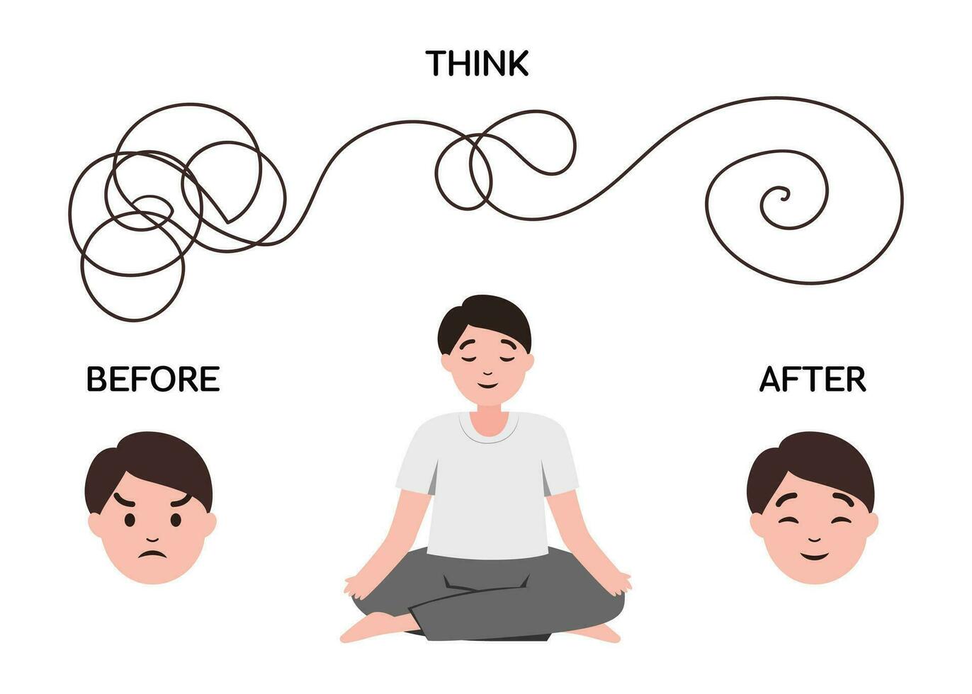 man eller pojke praktiserande meditation eller håller på med yoga. mindfulness och mental hälsa för illustration vektor