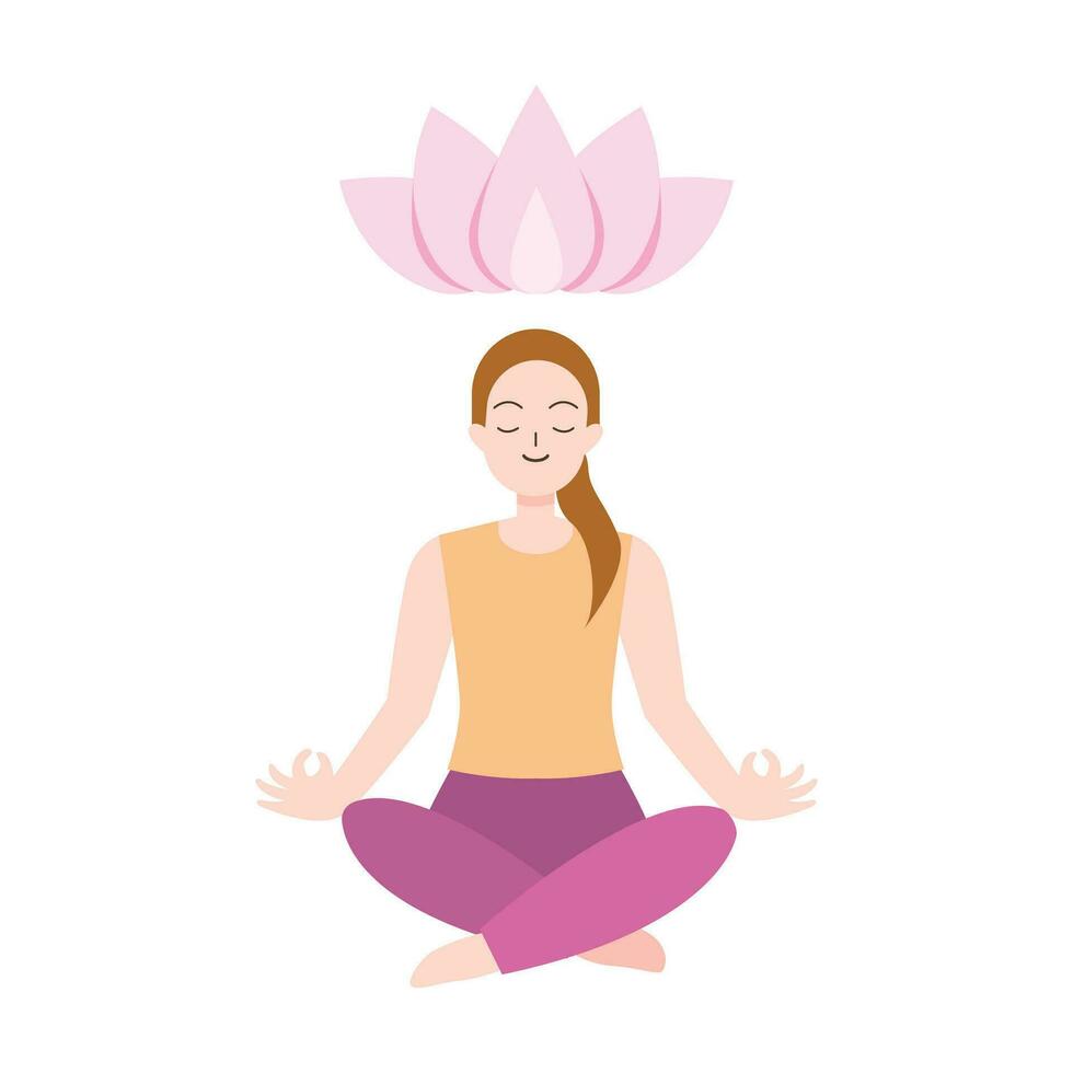 Frau oder Mädchen üben Meditation oder tun Yoga. Achtsamkeit und mental Gesundheit zum Illustration vektor