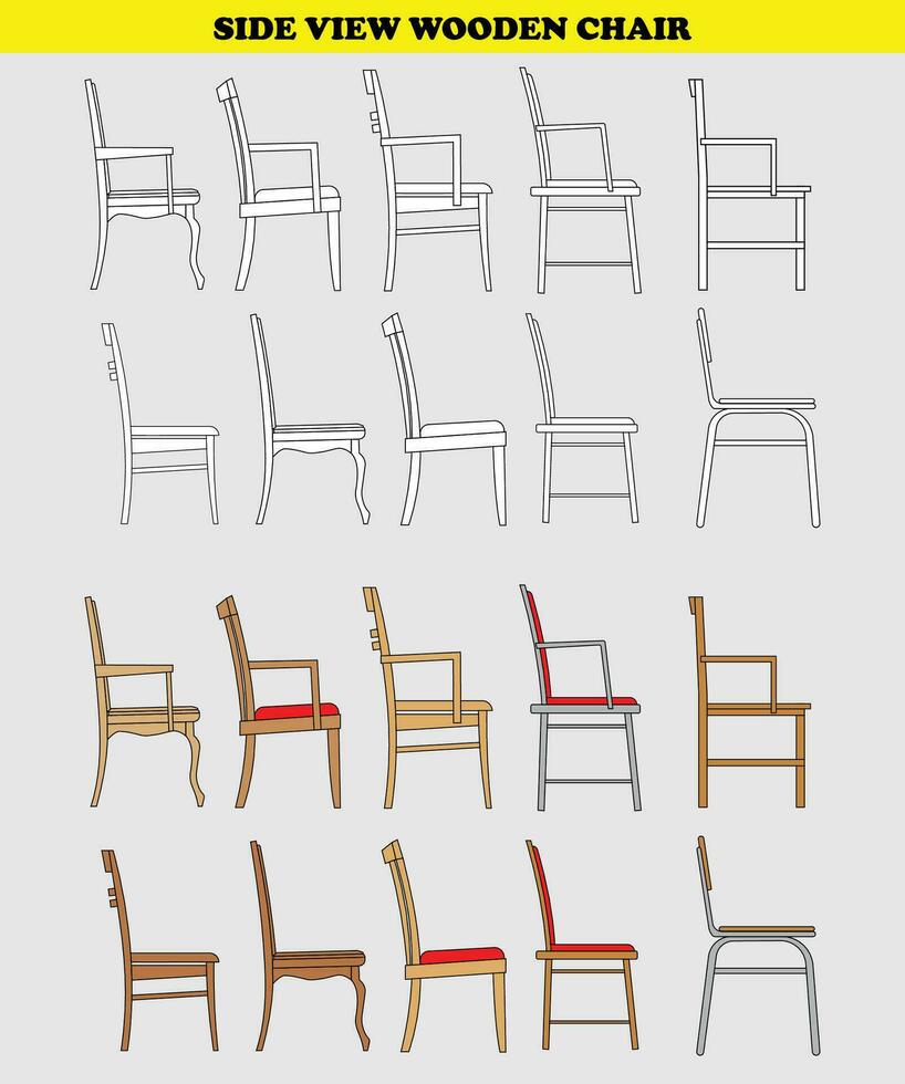 illustration vektor av sida se trä- stol, stol ikon, lämplig för interiör design