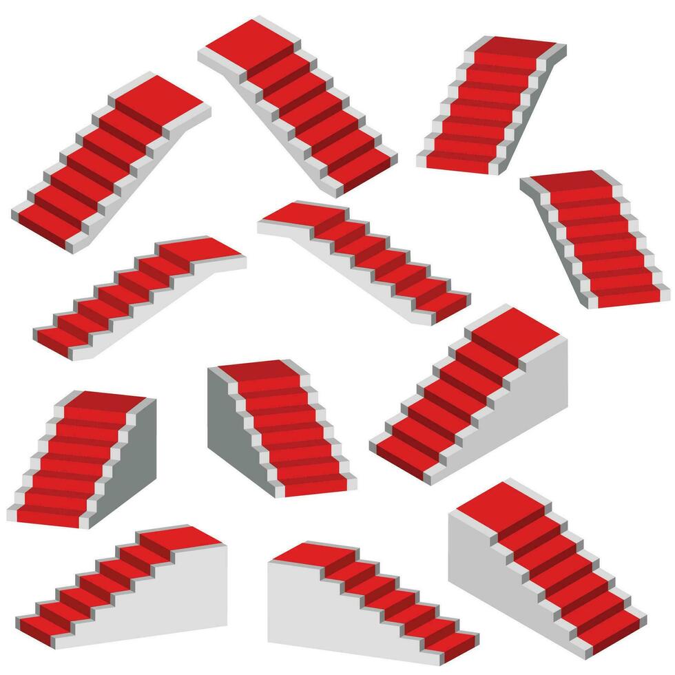 3d stege vektor illustration med röd rarpet, olika vägbeskrivning 3d stege