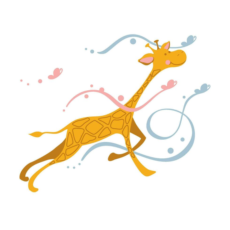 komisch Giraffe und Schmetterling. Kinder Illustration. Vektor. vektor