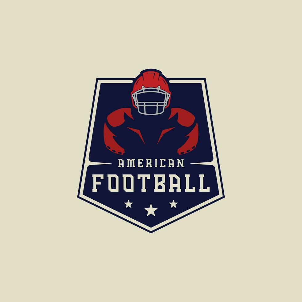 amerikan fotboll emblem logotyp vektor illustration mall ikon grafisk design. sport av hjälm och kropp idrottare tecken eller symbol för klubb eller liga begrepp med bricka