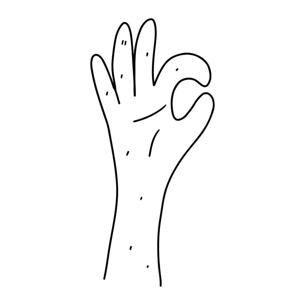 Hand Geste. in Ordnung Symbol. Hand gezeichnet Gekritzel Stil. Vektor Illustration isoliert auf Weiß. Färbung Buchseite.