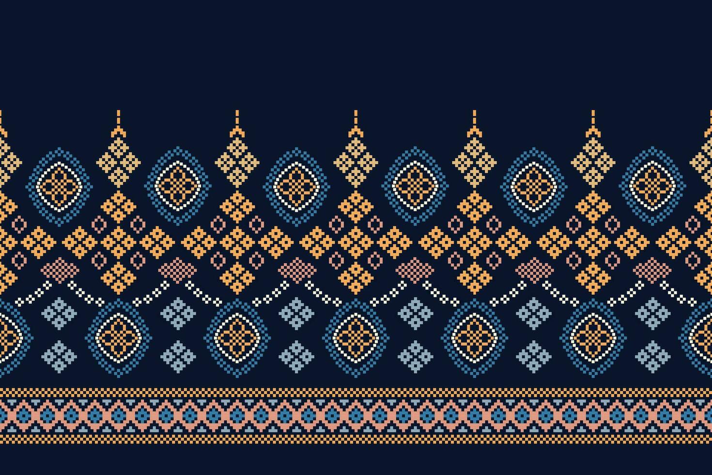 ethnisch geometrisch Stoff Muster Kreuz Stich.ikat Stickerei ethnisch orientalisch Pixel Muster Blau Hintergrund. abstrakt, vektor, illustration. Textur, Kleidung, Rahmen, Dekoration, Motive, Seide Hintergrund. vektor