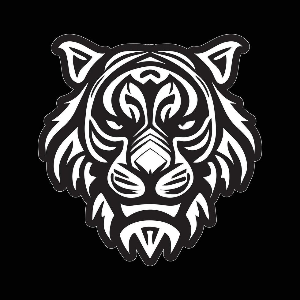 Tiger Gesicht Aufkleber schwarz und Weiß zum Drucken vektor
