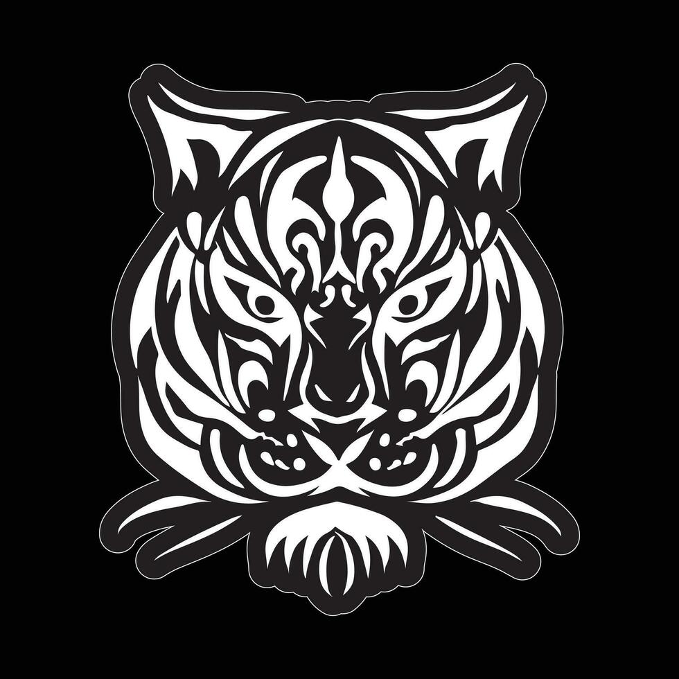 tiger ansikte klistermärke svart och vit för utskrift vektor