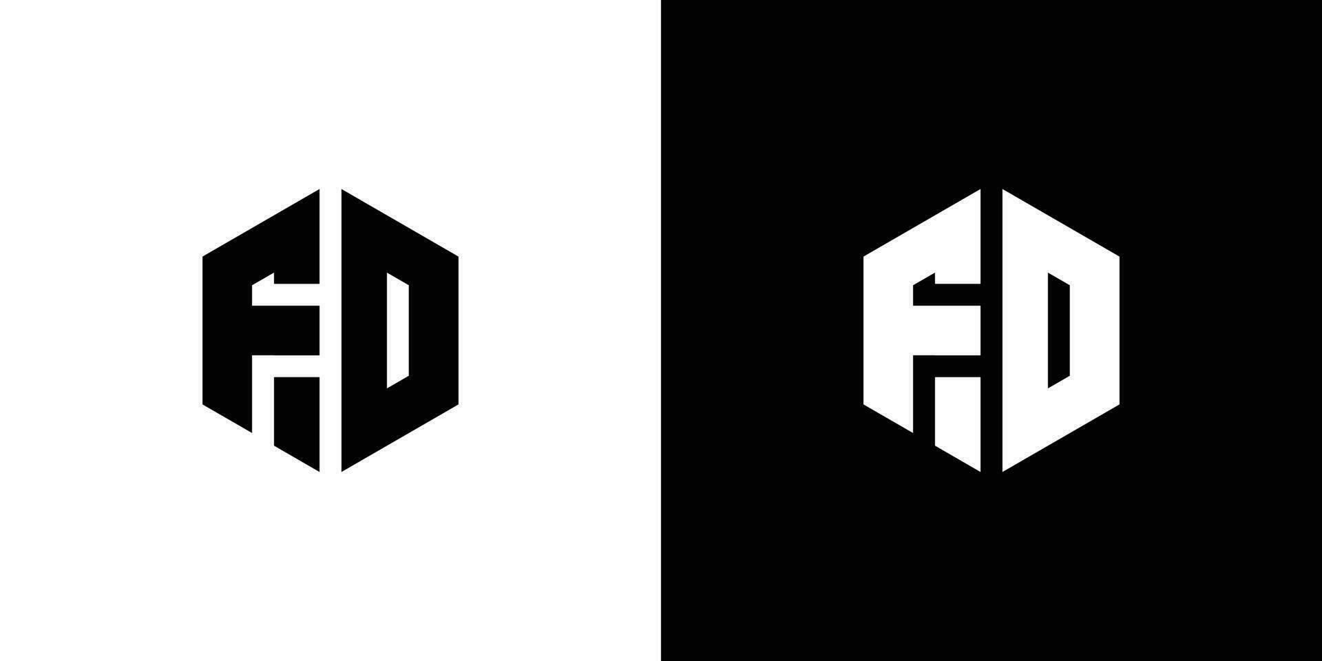 brev f d polygon, hexagonal minimal och professionell logotyp design på svart och vit bakgrund vektor