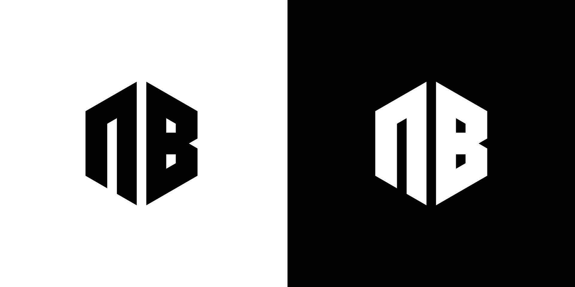 brev n b polygon, hexagonal minimal och professionell logotyp design på svart och vit bakgrund vektor