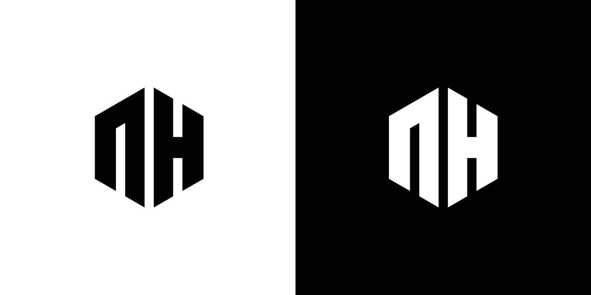 brev n h polygon, hexagonal minimal och professionell logotyp design på svart och vit bakgrund vektor