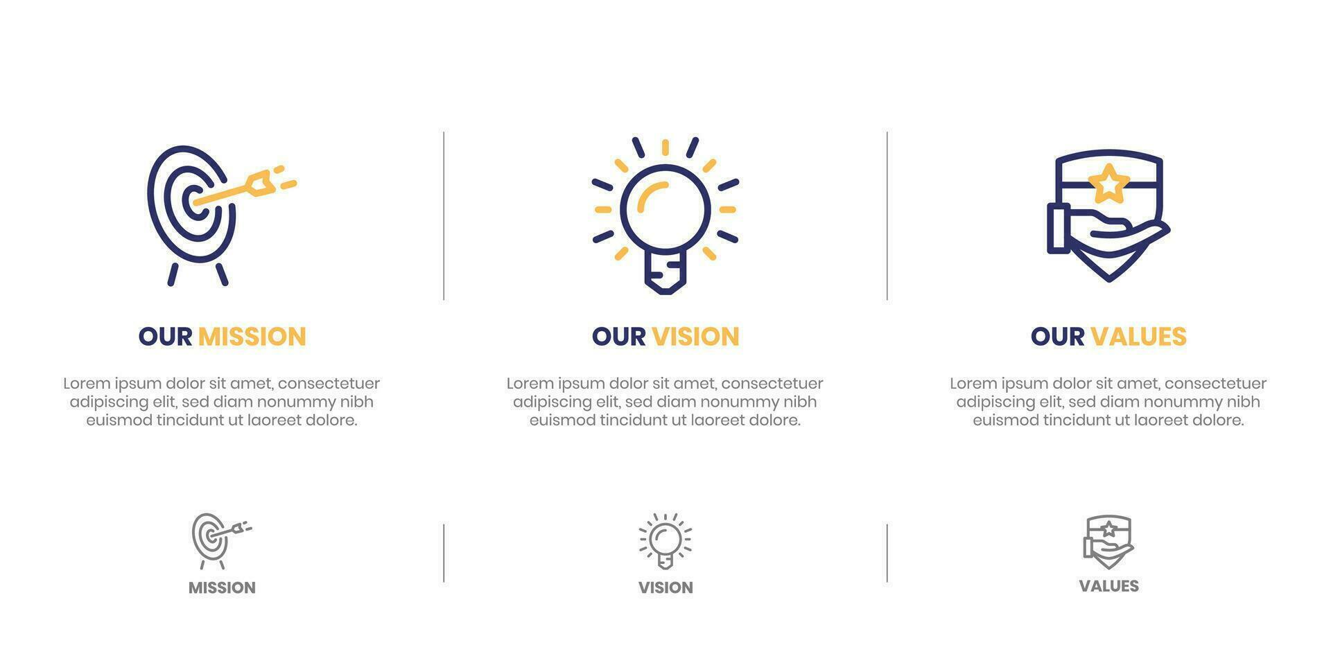 Mission Vision Werte Infografik Banner Vorlage. Unternehmen Tor Infografik Design mit modern eben Symbol Design. Vektor Illustration Infografik Symbol Design Banner.