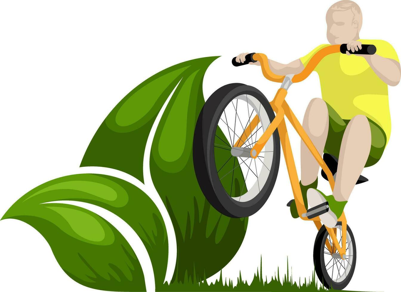 Vektor Bild von ein Mann auf ein Fahrrad und zwei Flugblätter wie ein Konzept zum lösen Umwelt Probleme