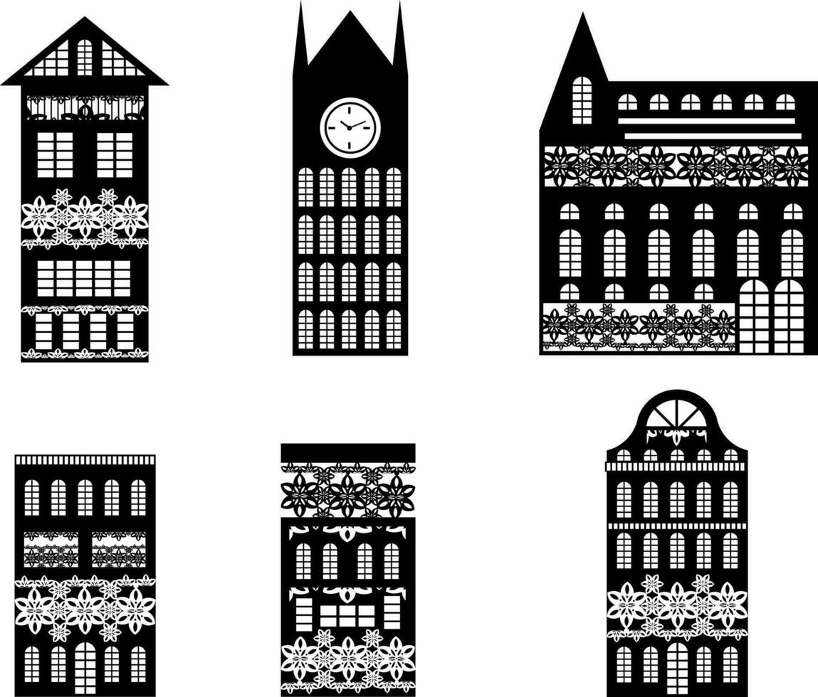 Vektor Bild von schwarz Silhouetten von die Architektur Gebäude. eps 10