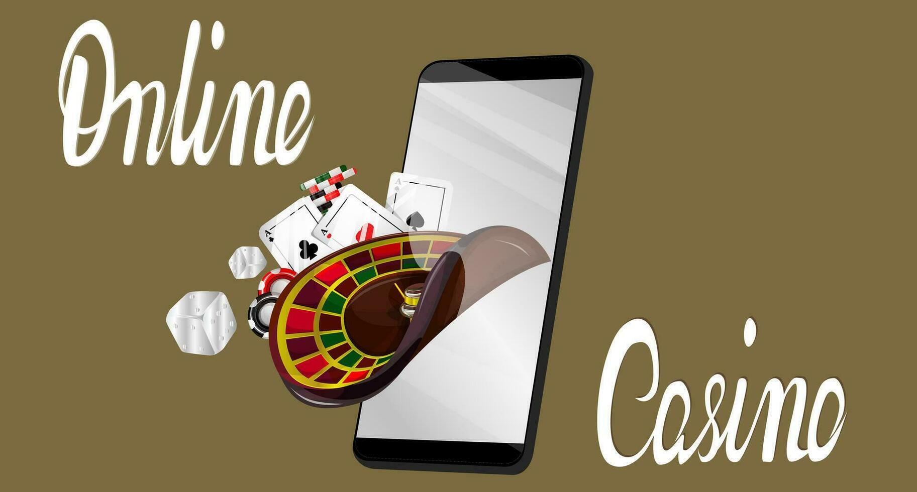 online cosino. Vektor konzeptionelle Bild zum ein Glücksspiel Einrichtung. spielen Karten, Poker Chips, Roulette scheinen zu schweben im Null Schwere. Poker Glücksspiel Handy, Mobiltelefon App Symbol. eps 10