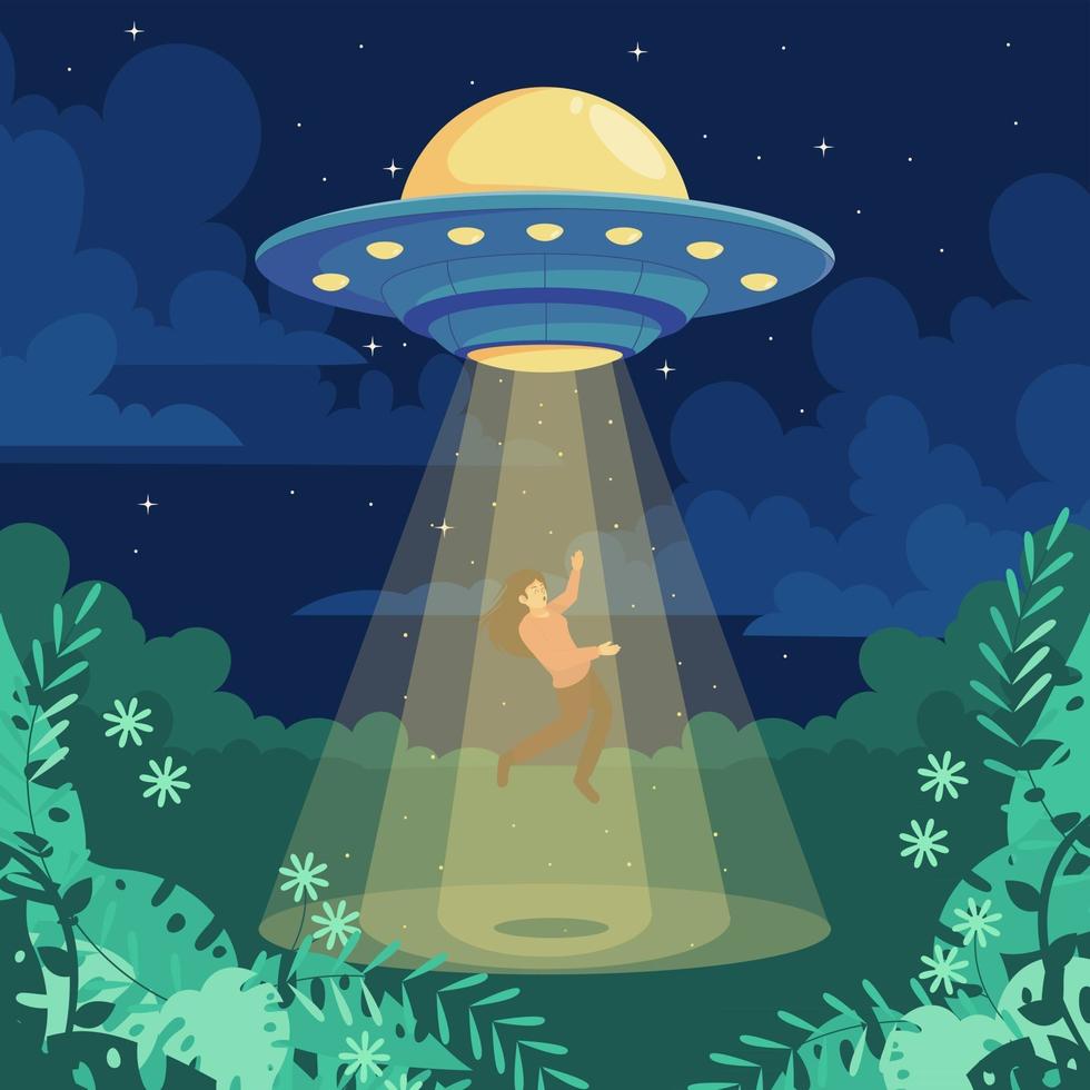 ufo hat nachts eine Frau entführt vektor