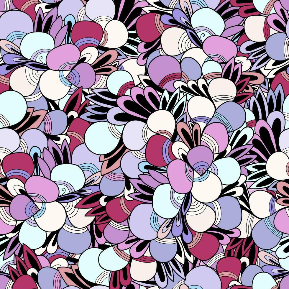 sömlös klotter mönster bakgrund med abstrakt tecknad serie löv vektor