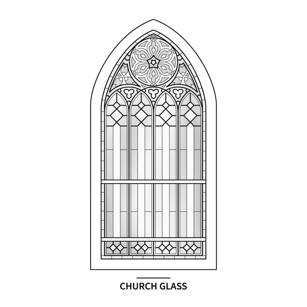 einer katholisch Glas Kirche schwarz und Weiß Fenster. vektor