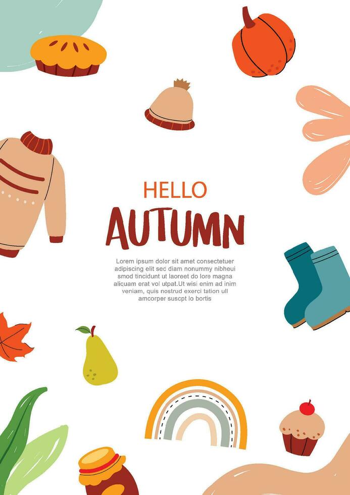 Hallo Herbst mit Element und Blätter Hintergrund. Herbst Oktober Hand gezeichnet Vorlage Design. vektor