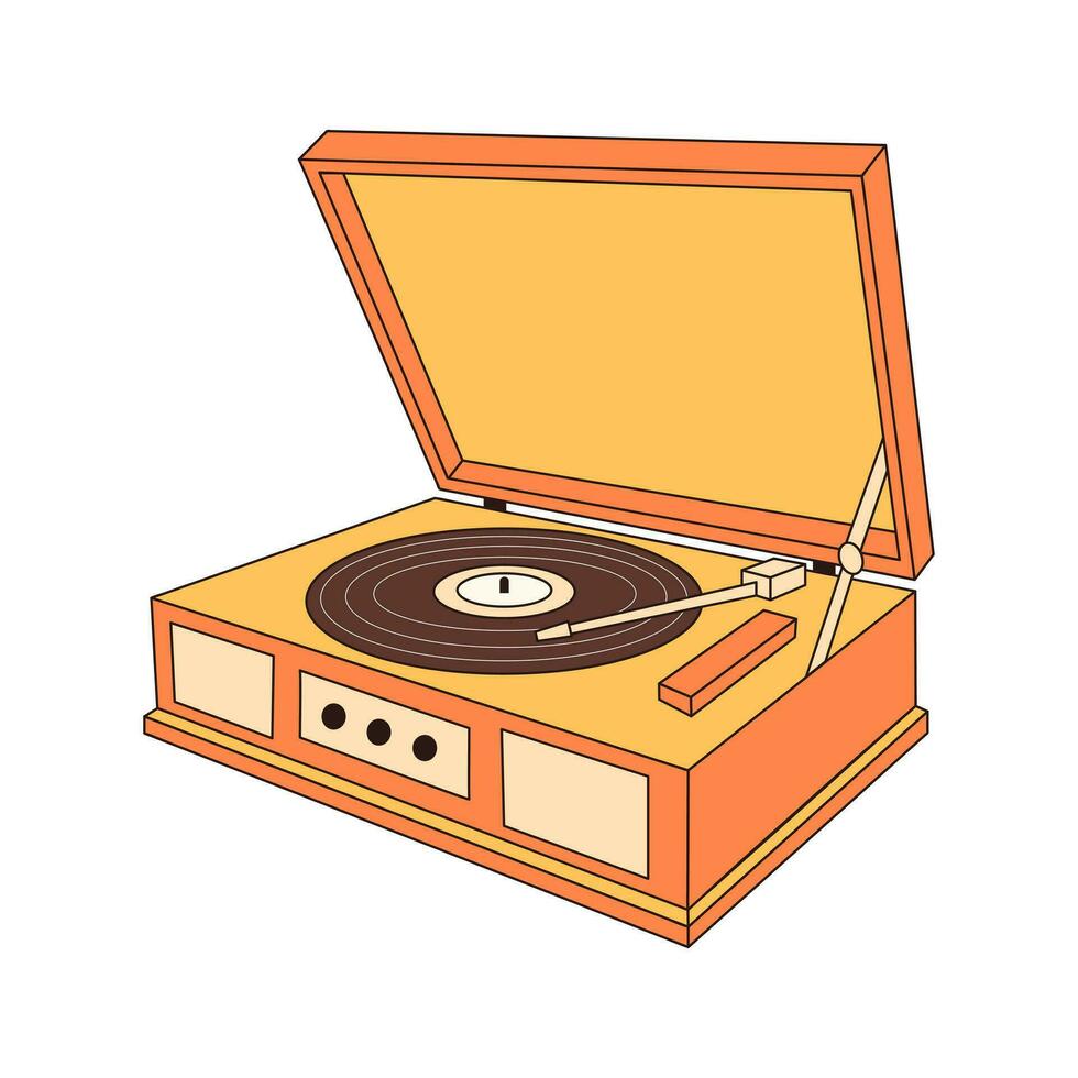 retro fonograf ikon. årgång spela in spelare med vinyl skiva. bärbar skivspelare. audio Utrustning för musik lyssnande 60-tal, 70-tal. vektor