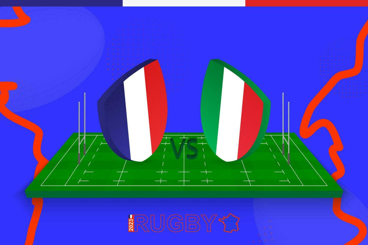 Rugby Mannschaft Frankreich vs. Italien auf Rugby Feld. Rugby Stadion auf abstrakt Hintergrund zum International Meisterschaft. vektor