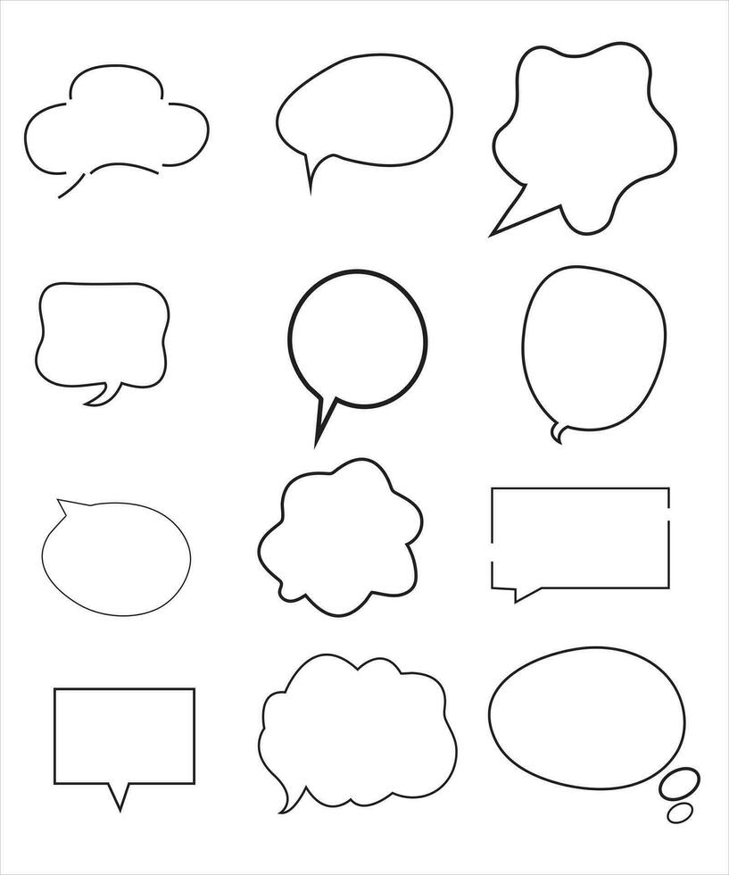 vektor uppsättning av Tal bubblor. dialog låda ikon, meddelande mall. klotter moln för text, text. annorlunda form av tömma ballonger för prata på blå bakgrund. platt vektor illustration.