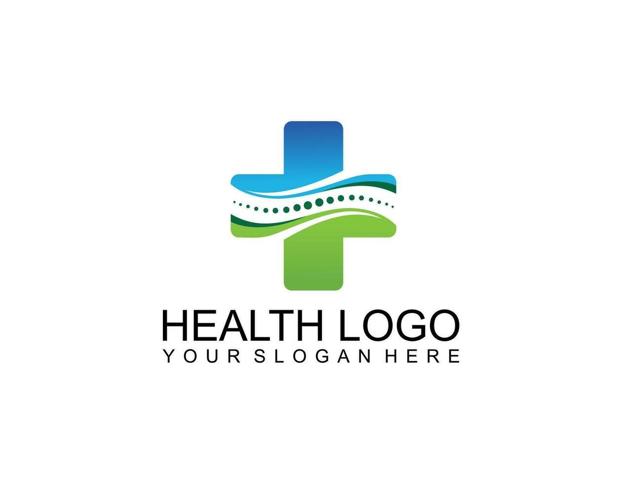 modernes medizinisches Logo im Gesundheitswesen. blaues und grünes geometrisches lineares abgerundetes Kreuzzeichen Gesundheitssymbol Unendlichkeitsstil isoliert auf dunklem Hintergrund. flaches Vektor-Logo-Design-Vorlagenelement. vektor
