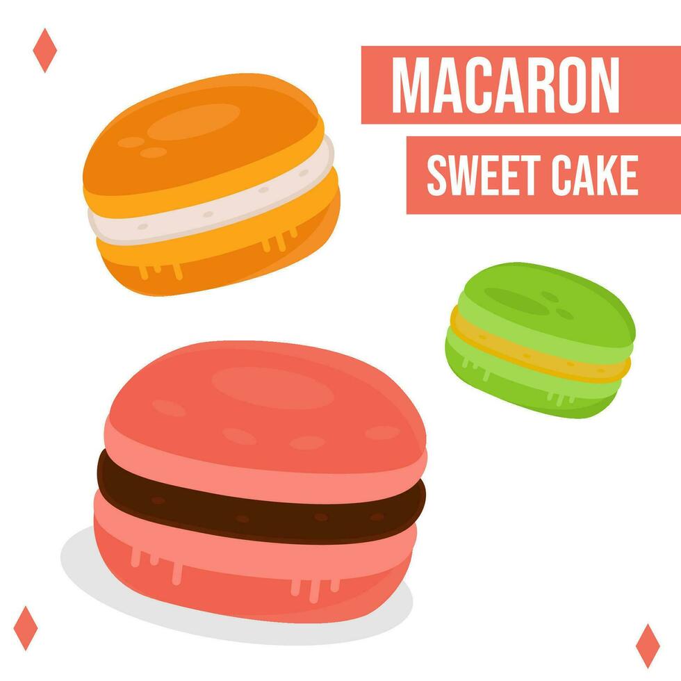 eben Illustration von Erdbeere mit ...-Geschmack Macaron Kuchen im verschiedene Farben vektor