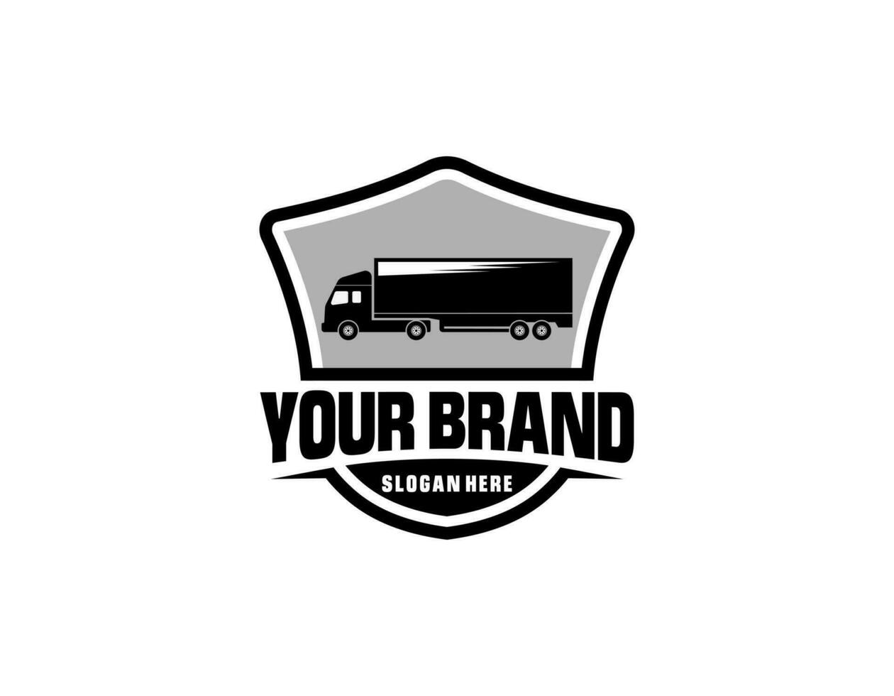 lastbil trailer transport logistik, leverans, uttrycka, frakt företag, snabb frakt, design mall logotyp illustration silhuett, emblem isolerat på mörk bakgrund, svart vektor