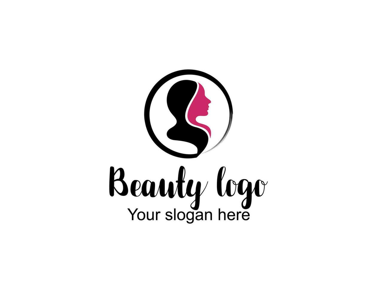 Schönheit Salon Logo Design mit weiblich Gesicht im Negativ lange Haar Frau Logo, geeignet zum Schönheit Salon, Spa, Massage, kosmetisch und Schönheit Konzept Vektor Illustration