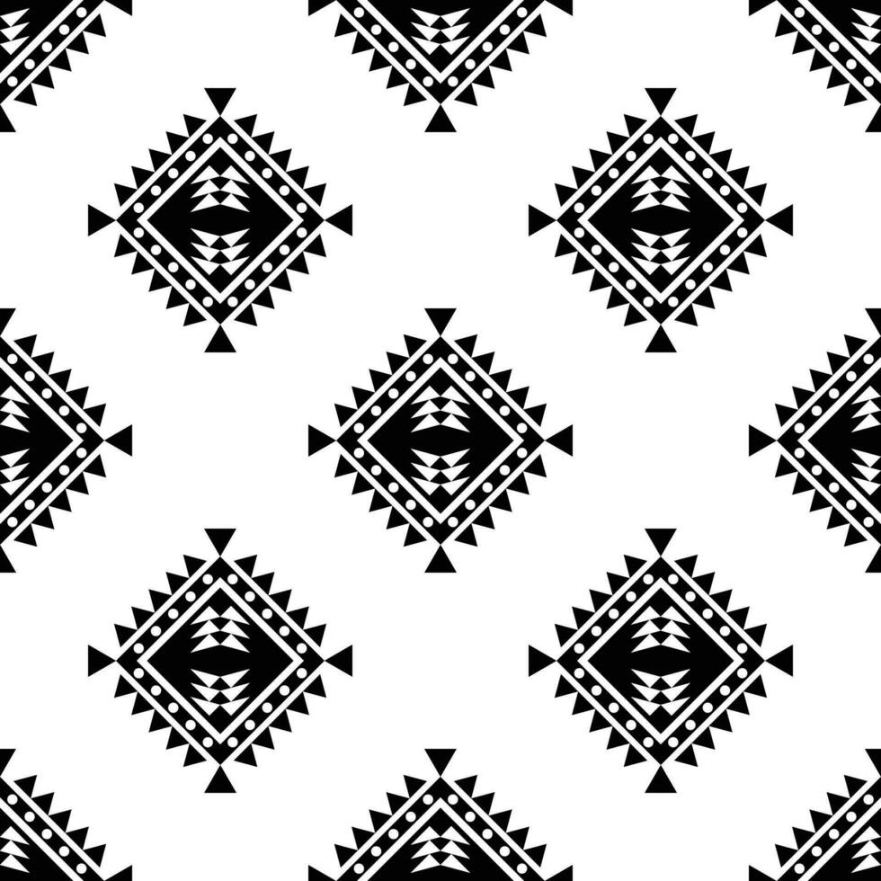 Stammes- nahtlos wiederholen Muster mit geometrisch Form. Vektor abstrakt mit ethnisch Motiv. einheimisch Kunst Illustration. schwarz und Weiß Farben. Design zum Textil, Stoff, Shirt, Drucken, dekorativ.