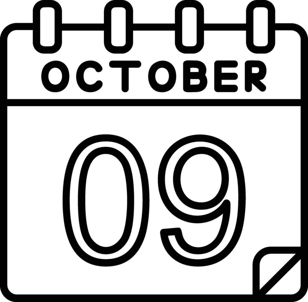 9 Oktober Linie Symbol vektor