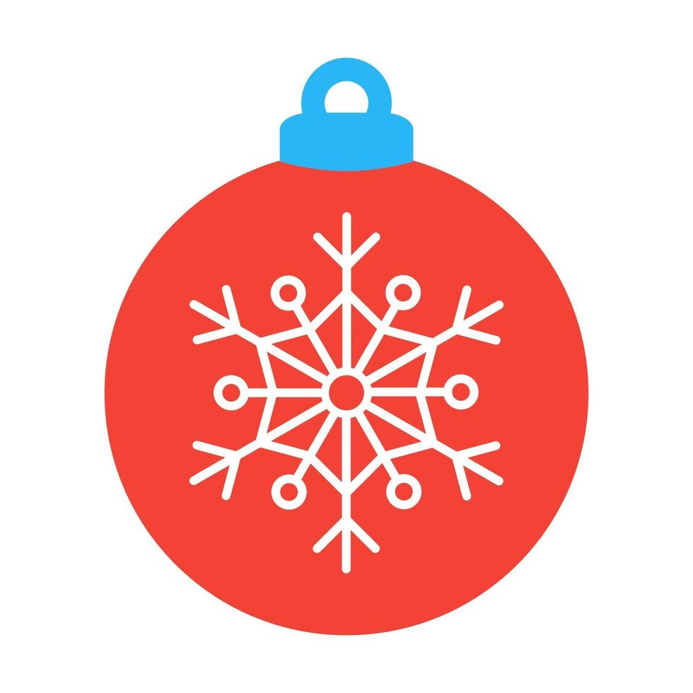 julgran boll med snöflinga ikon tecken platt stil design vektorillustration. julgranskuladekoration isolerad på vit bakgrund. symbol för nytt år, xmas firande. vektor